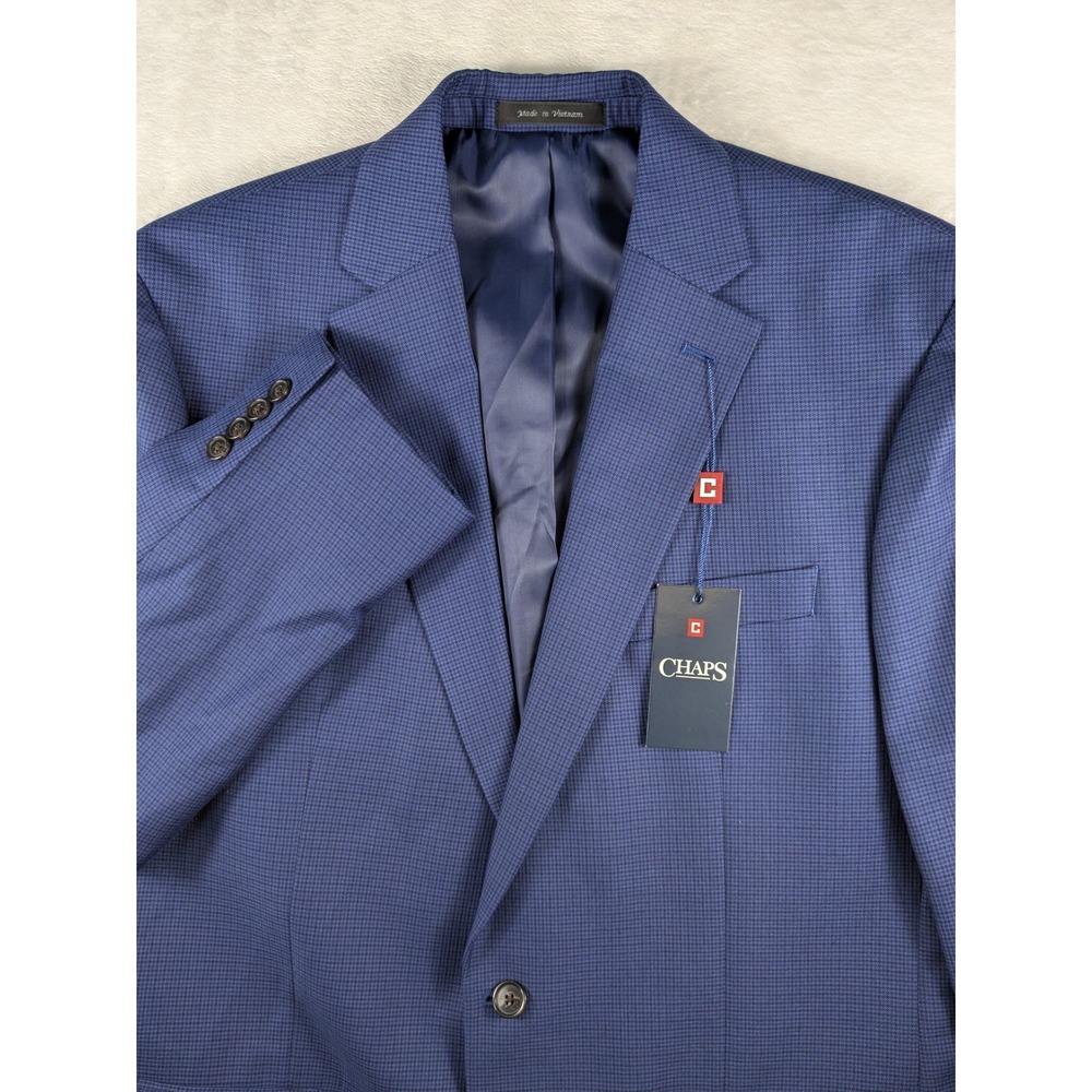 NWT $160 Chaps Men's Blue Check Pattern Two-Button Blazer Sport Coat 44 Long NWT